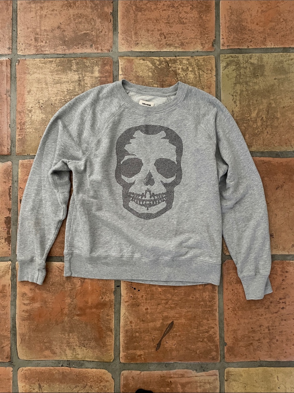 Zadig & Voltaire Upper Skull Studs Size Small Grey Embelished Sweatshirt